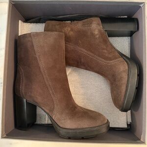 Aquatalia Gray/Brown Suede Block Heel Ankle Boots